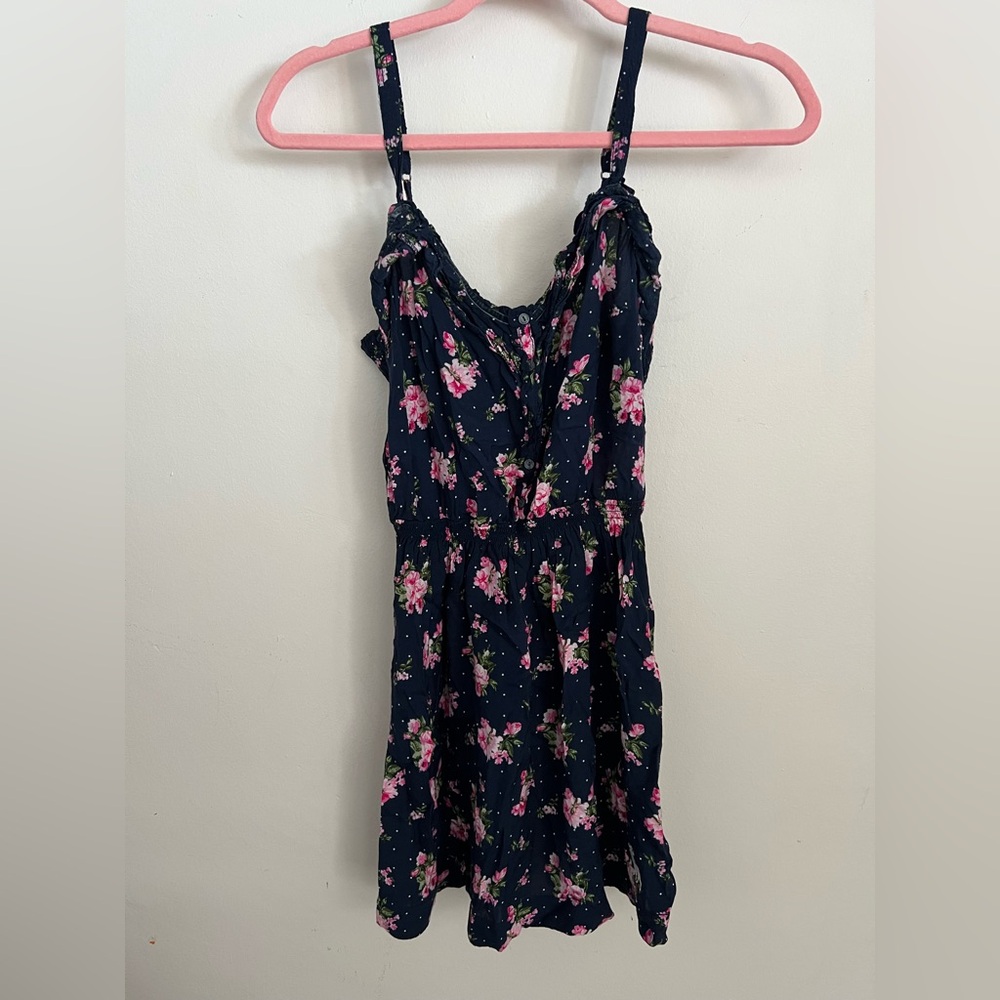 Floral Navy Dress with Pink Accents